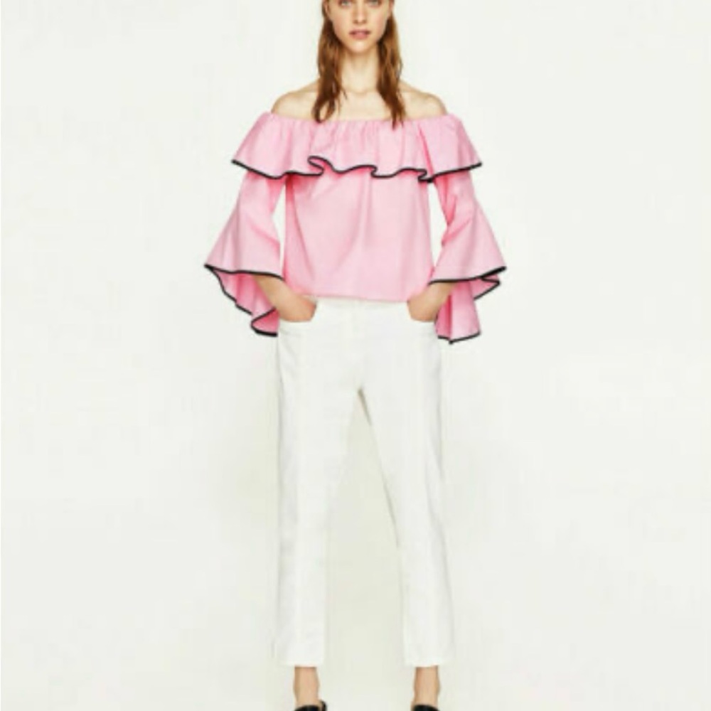 Pink Off-Shoulder Ruffle Blouse - Picture 3 of 4